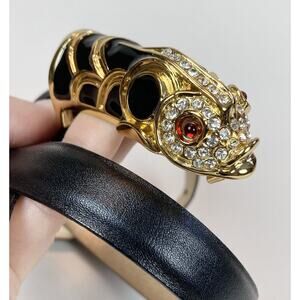 Vintage Kenneth Jay Lane KJL Fish Koi Head Black Gold Belt Size S 26.5-30.5”